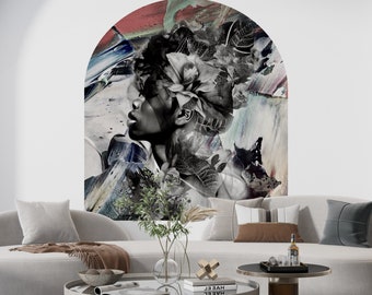Abstract Woman Face Wall Decal, Modern Art Peel and Stick Wall Decor