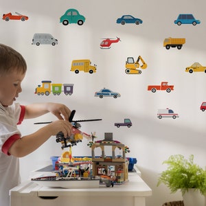子供部屋用のかわいい乗り物ウォールデカール、剥がして貼るだけの乗り物ウォールステッカー、保育室、寝室、プレイルーム用