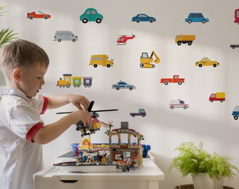 Vehicle Wall Decals for Kids Room, Peel and Stick Transportation Stickers