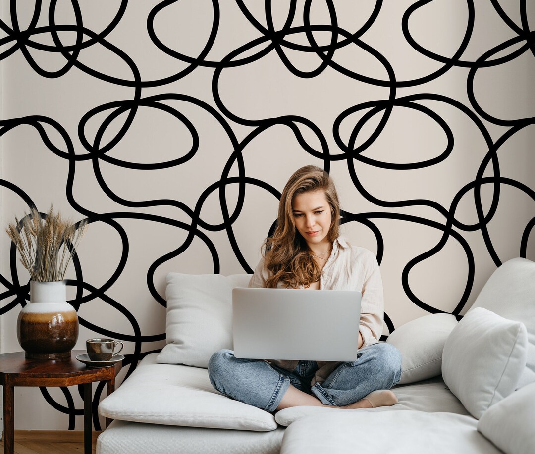 Abstract Line Art Wallpaper | Minimalist Line Wall Mural | Line