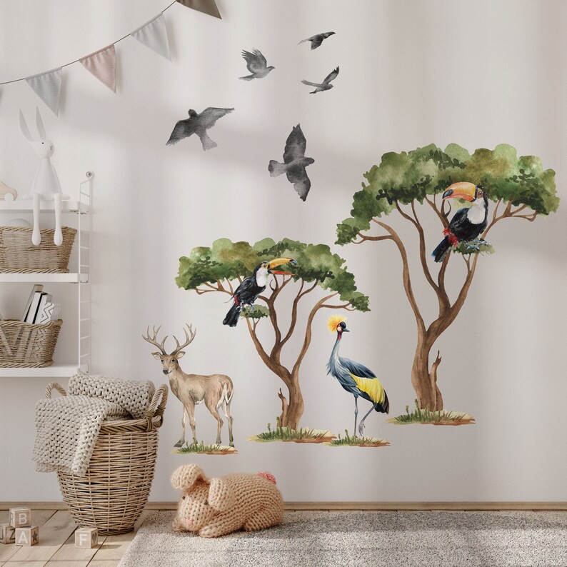 Safari Tree Wall Decal for Kids Animals Wall Decal Safari Etsy