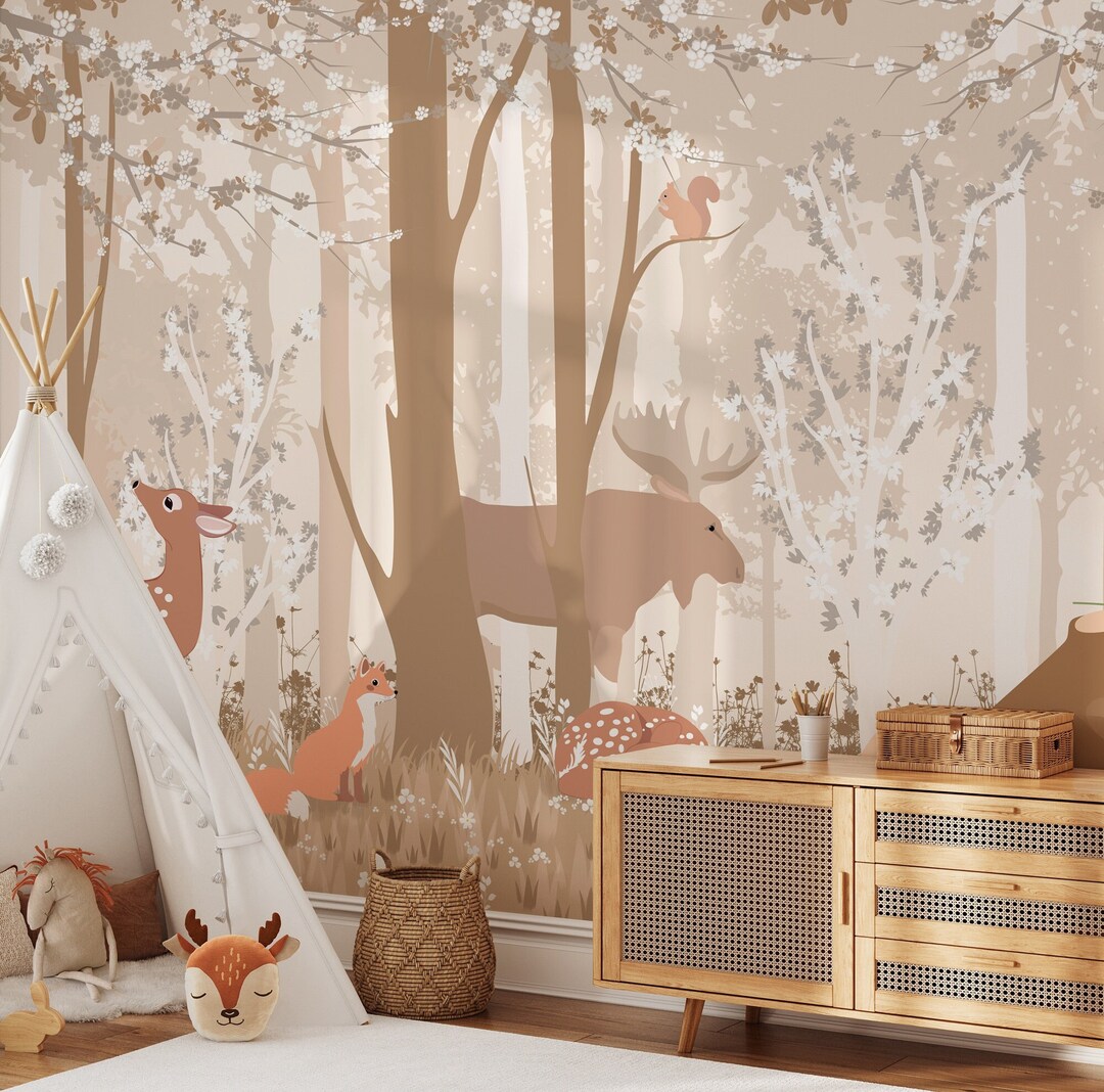 Woodland Animals Kids Wallpaper: Forest Nursery Decor (peel and Stick ...