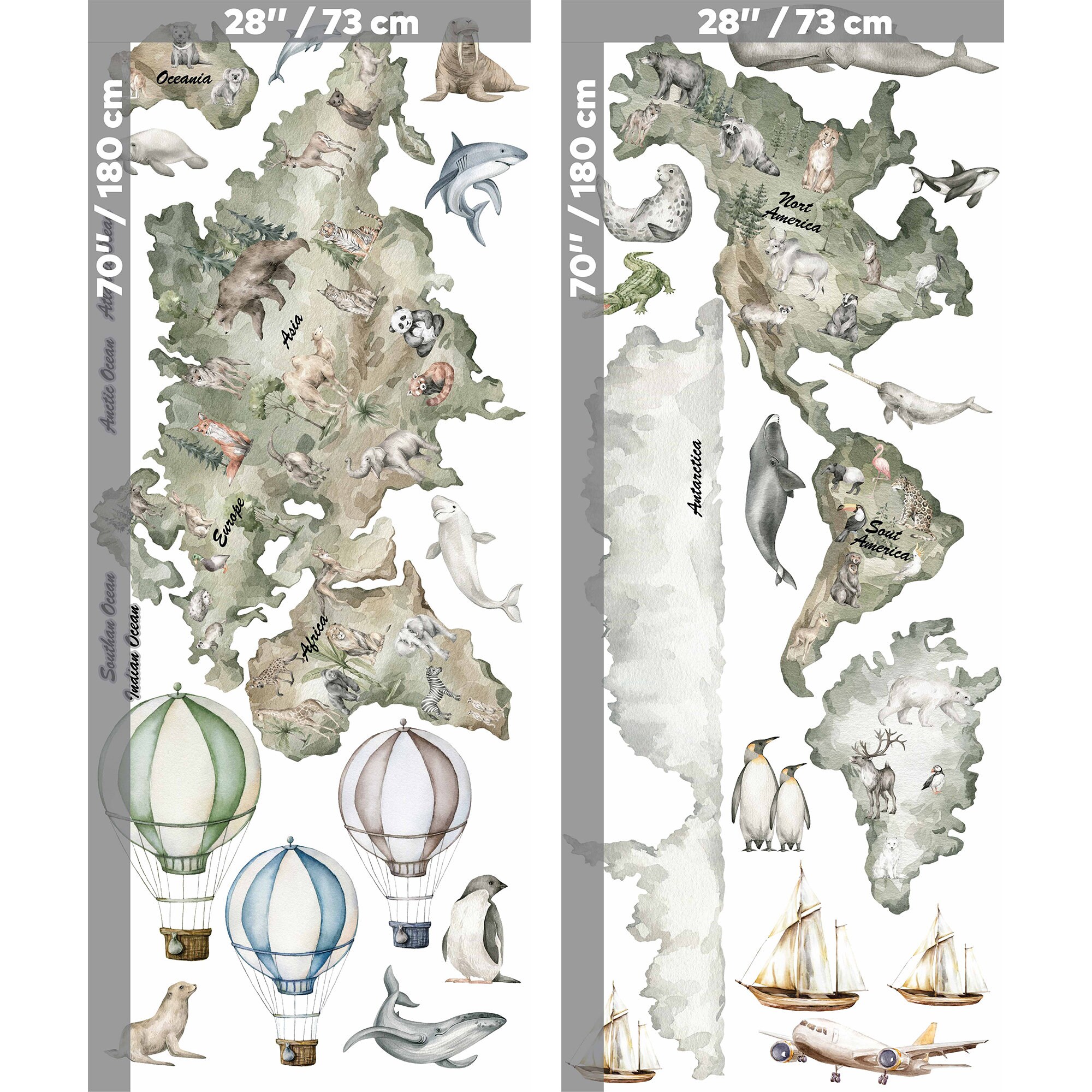 Animal World Map Wall Decal, Kids Nursery Decor, Peel and Stick - Etsy