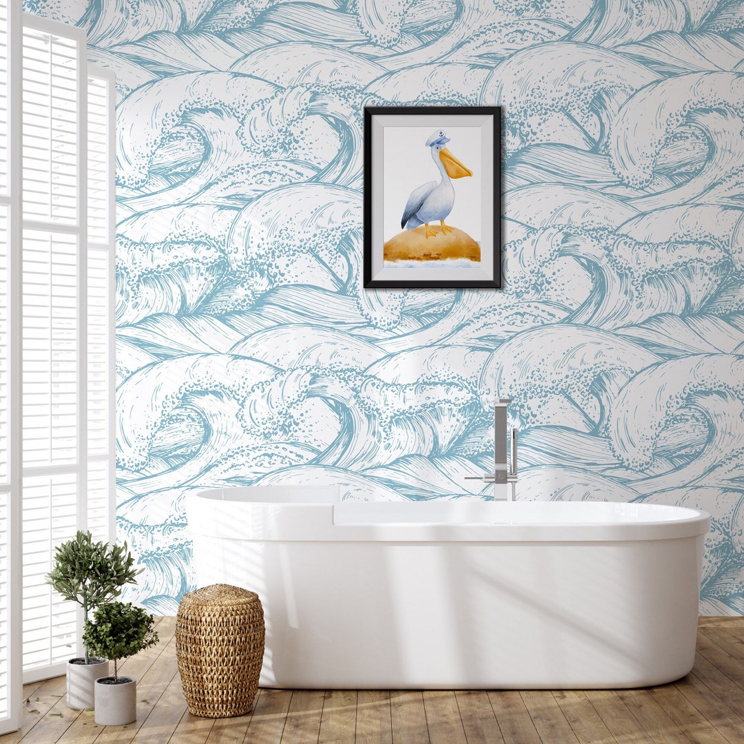 Blue Ocean Waves Wallpaper: Peel and Stick Wall Mural - Etsy