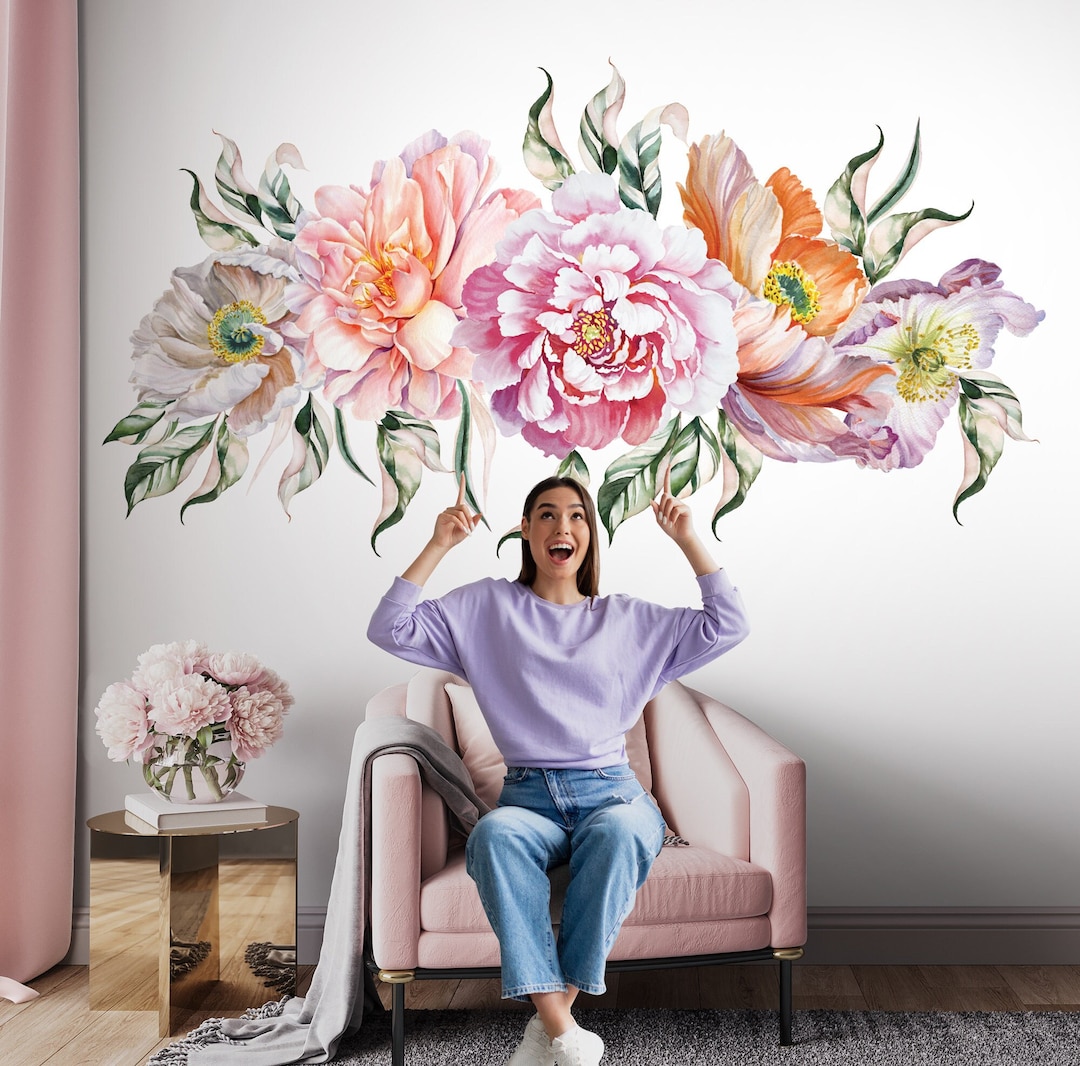 Large Floral Wall Decals, Peel and Stick Flower Wall Decor for Living ...