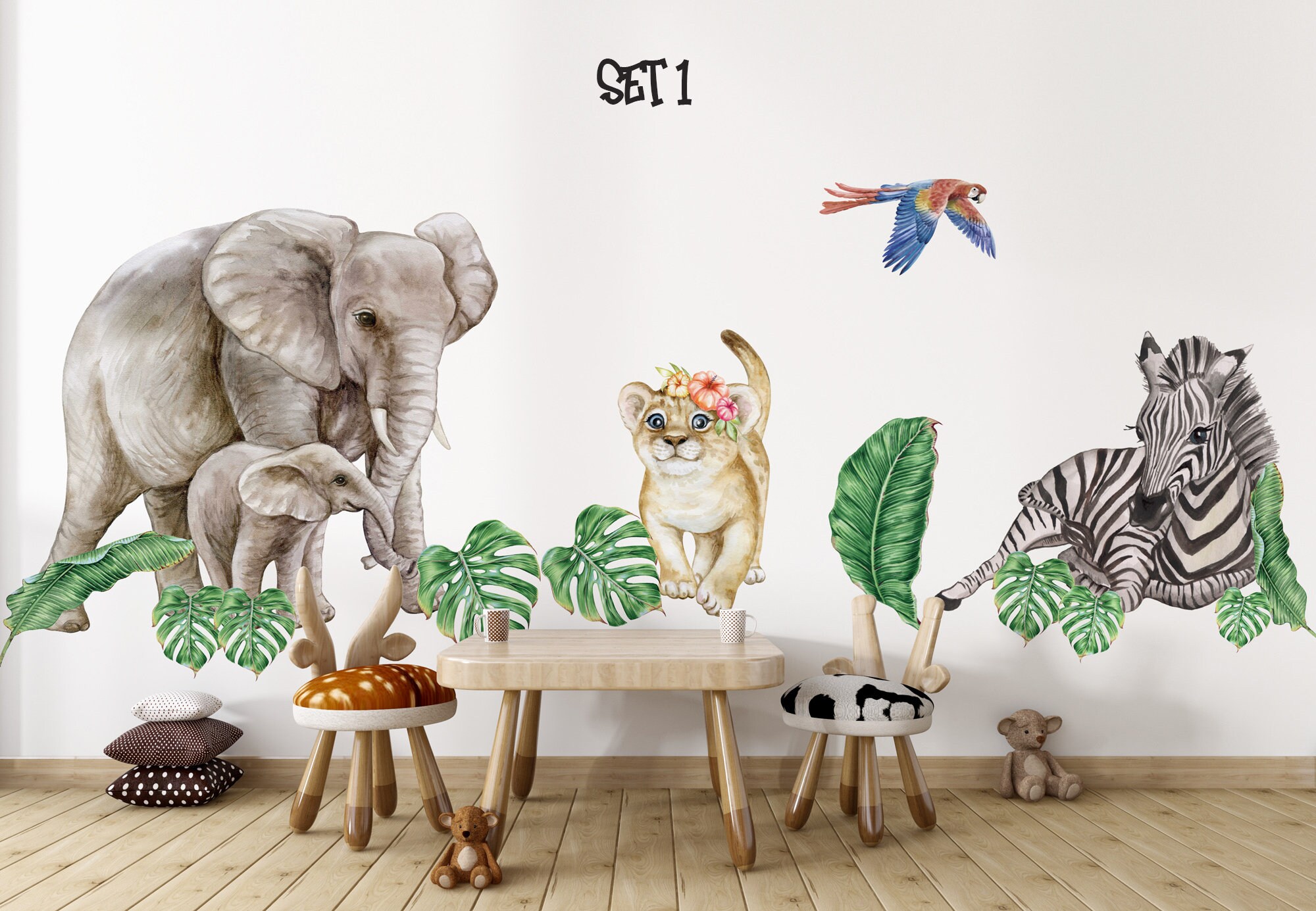 Large Safari Animal Wall Decals Set for Kids Room, Peel and Stick ...