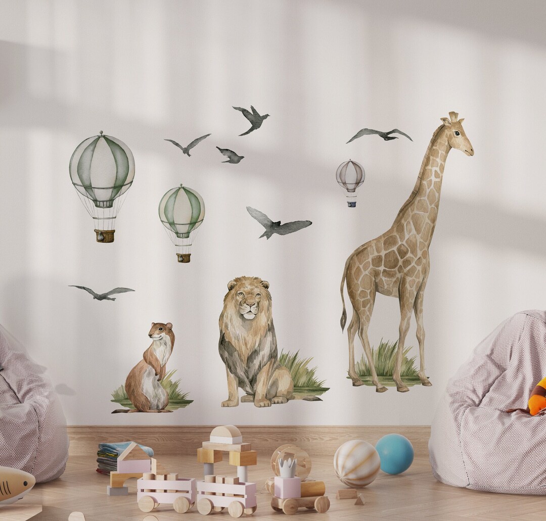 Safari Wall Decal for Kids, Nursery Wall Sticker, Safari Animals Wall