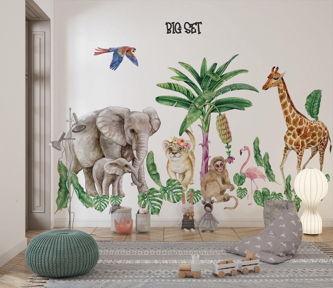Large Safari Animal Wall Decals Set for Kids Room, Peel and Stick ...