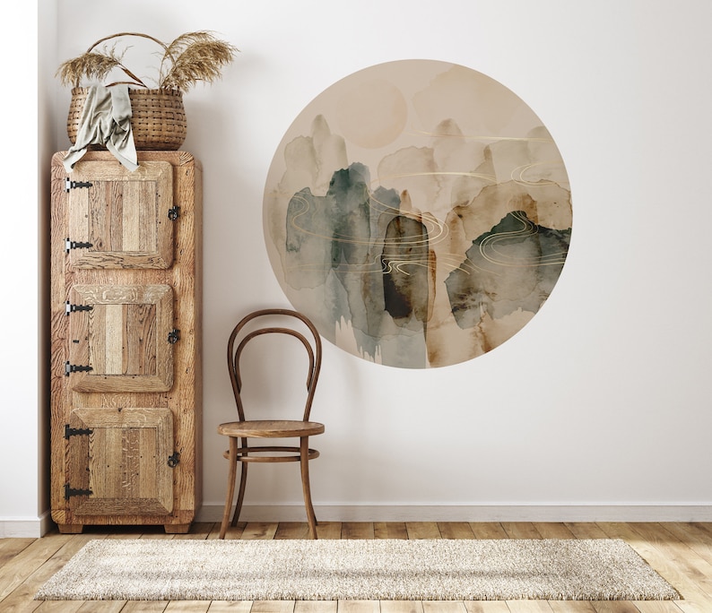 Abstract Circle Wall Decal, Japandi Boho Peel and Stick Wall Art for ...