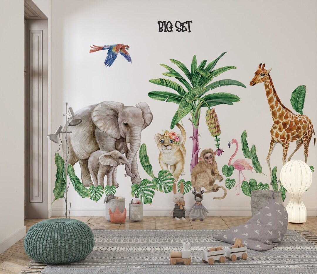 XXL Safari Animals Wall Decal for Kids, African Animals Wall Sticker