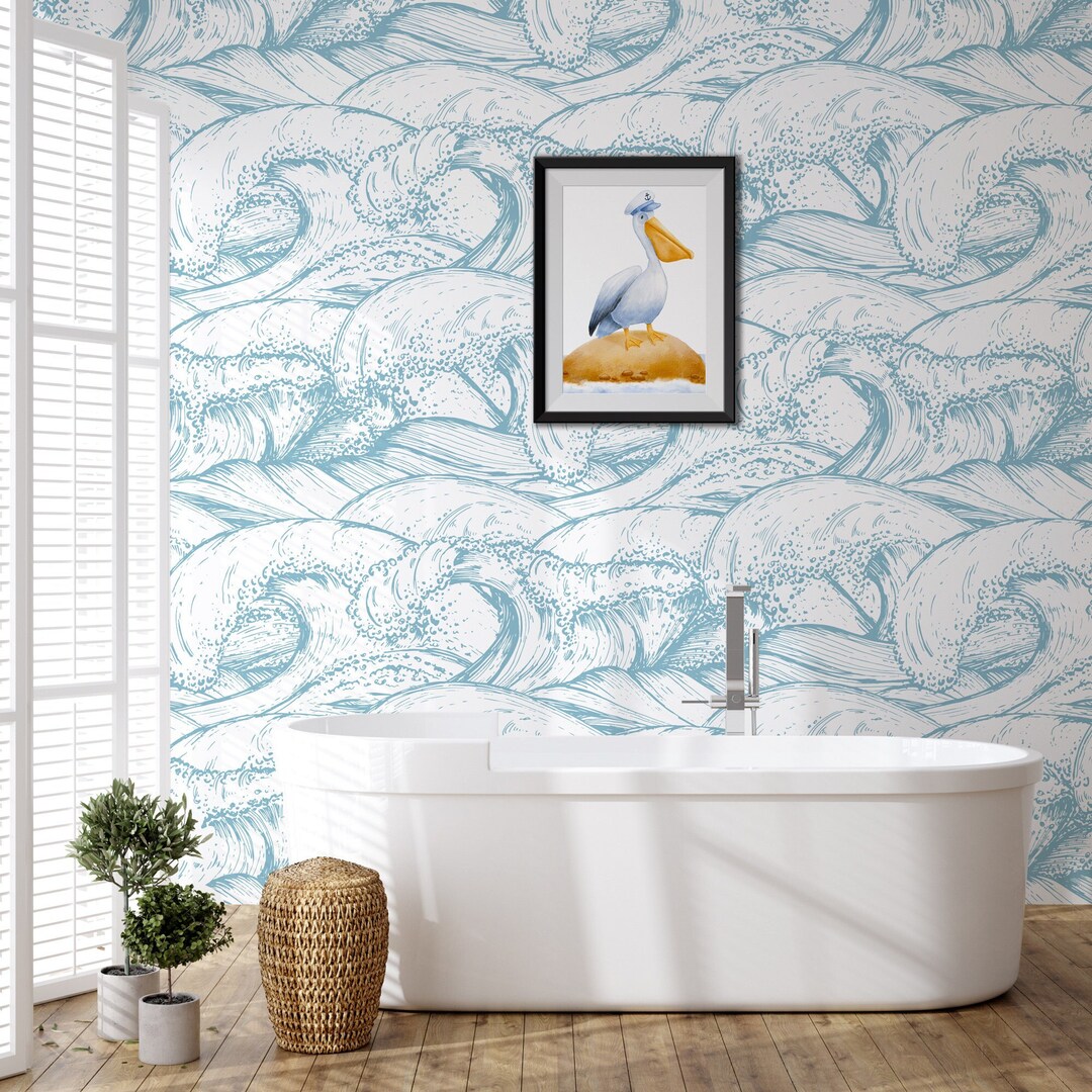 Wave Wallpaper Peel and Stick Ocean Waves Wall Mural Removable Wallpaper Etsy