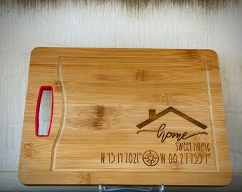 Coordinate Cutting Board, Home Sweet Home Bamboo, Custom Real Estate Gift