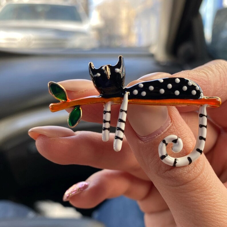 Brooches of Lazy Black Cat Brooch for Women Cat on Tree Animal Etsy