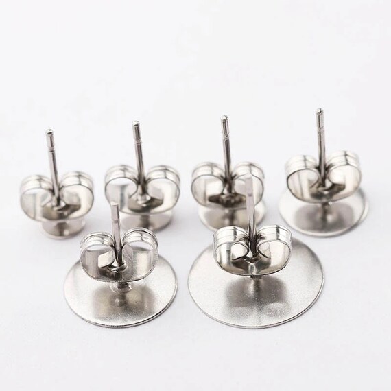 100pcs Hypoallergenic Stainless Steel Earrings Stud Pin Pad with