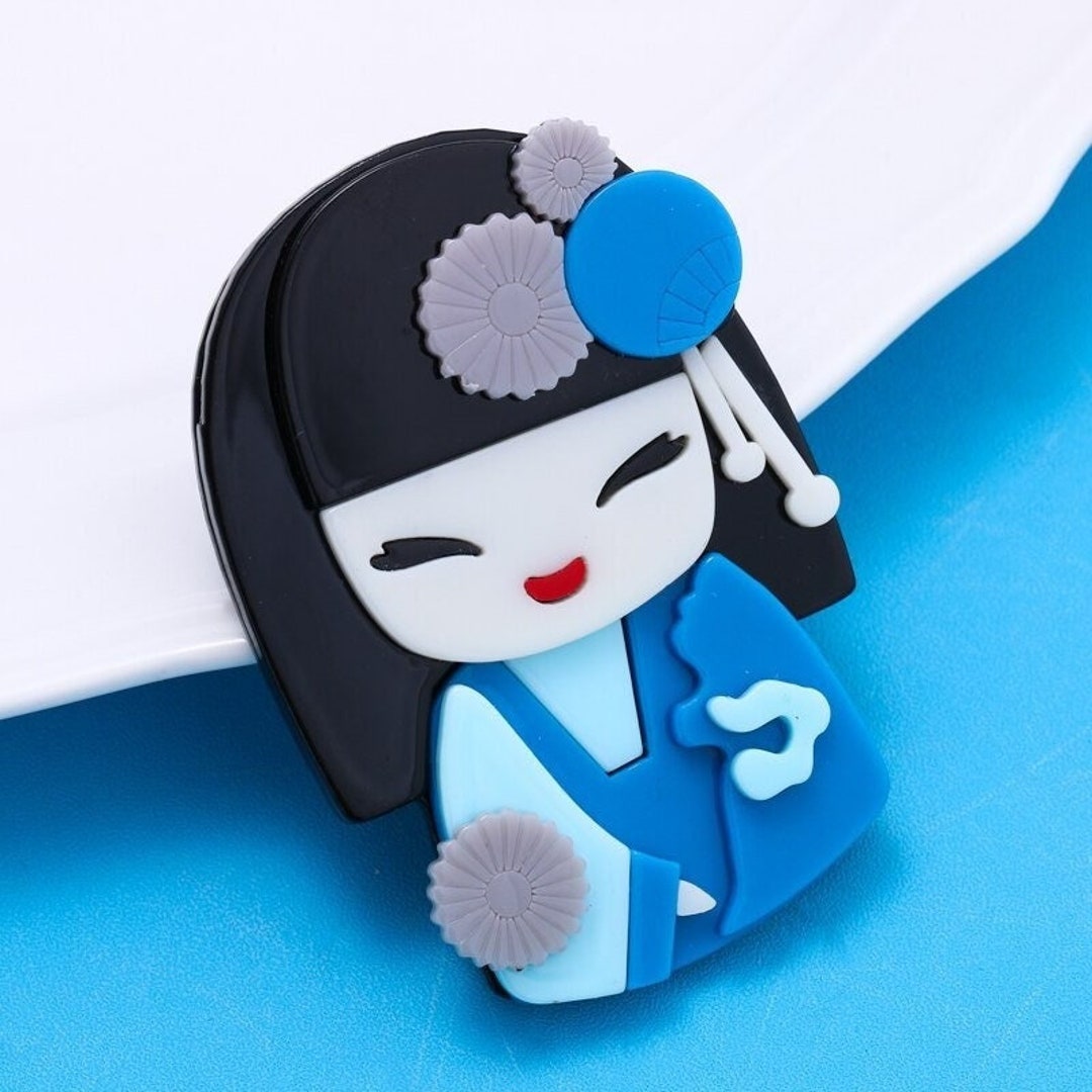 Acrylic Kimono Girl Brooch Pin Women Accessory Cute Broach Gift for Her