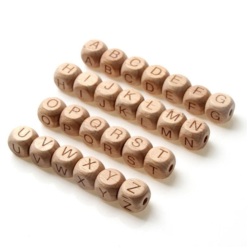 20Pcs/lot Beads 10mm 12mm Square Alphabet Beads Natural Beech Wooden Letter Beads For Jewelry Making Handmade DIY Beads 3mm Hole 