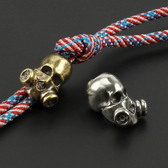HOBBIESAY 2 Stück Totenkopf Perlen Messing - EDC Charm Perlen Für Schlüsselanhänger