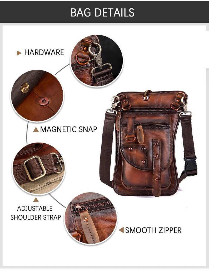 Leather Motorcycle Waist Bag Messenger Bag Men Leather Bag Etsy