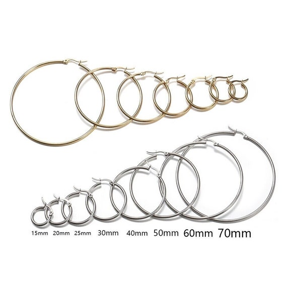10pcs Stainless Steel Earring Hoops Circle 15mm 20mm 25mm 30mm 40mm 50mm  60mm 70mm Base Ear Ring for Jewelry Making Component DIY Round Hoop 