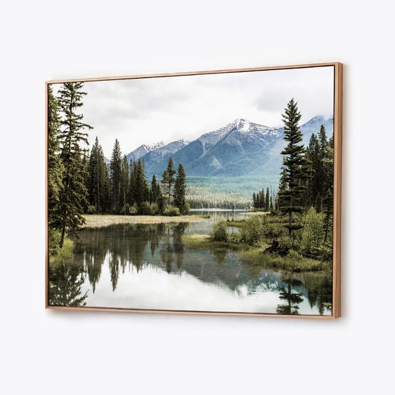Montana Lake Canvas Print, Oversized Mountain Landscape Wall Art, Framed or Unframed