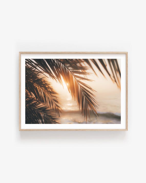 Tropical Island Wall Art, Coastal Sunset Palm Tree Photography, Framed or Unframed Beach Print