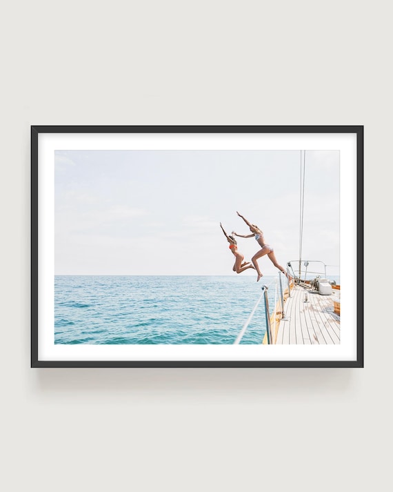 Yacht Jumping Wall Art Print - Summer Lake Photography, Framed or Unframed
