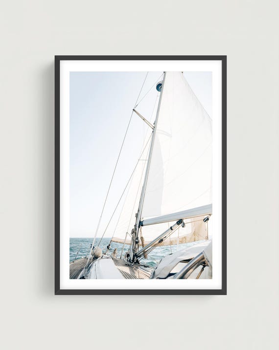 White Sailboat Fine Art Print - Coastal Nautical Wall Art Framed or Unframed