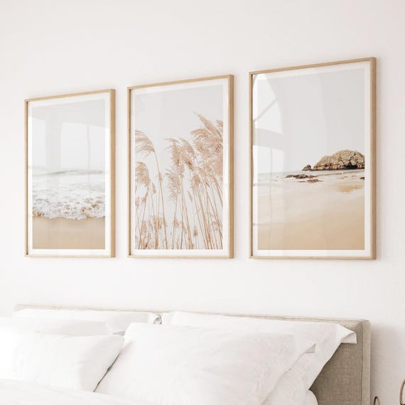 Coastal Beach Print Set: Pampas Grass, Ocean Seascape Wall Art