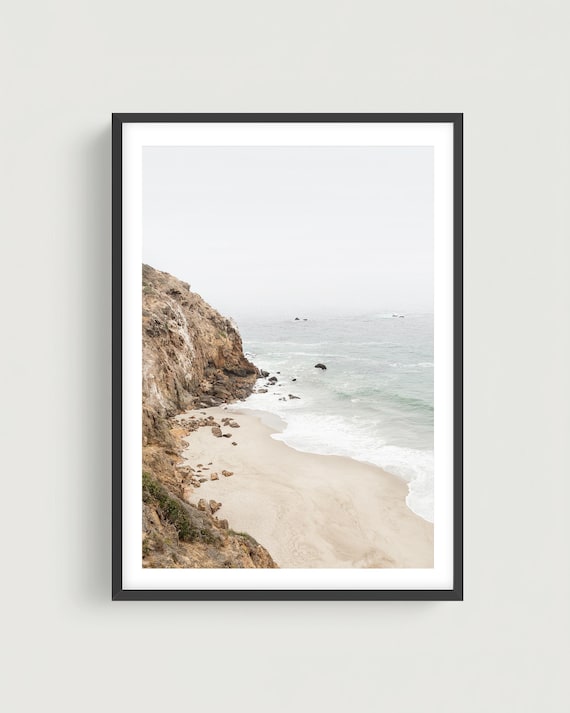 Big Sur Beach Print - Minimalist Coastal Cliff Art, Neutral Landscape Wall Art