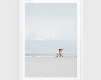 Lámina con la imagen de la torre de socorristas de Newport Beach, fotografía artística de la costa de California, con o sin marco.
