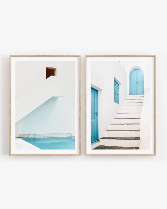 Coastal Minimalist Wall Art: Set of 2 Mediterranean Architecture Prints, Modern Pool Photography