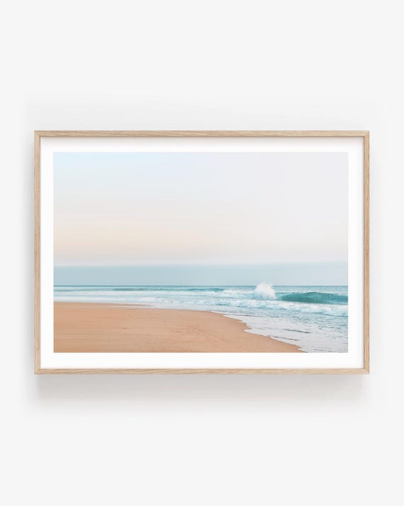 Minimalist Ocean Wall Art - Neutral Beach Sunset Fine Art Print, Framed Photography
