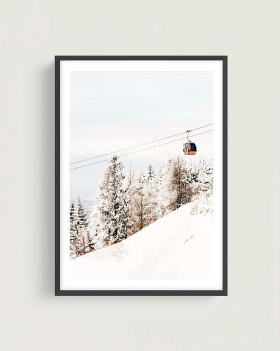 Minimalist Ski Lift Photography, Winter Snow Print, Modern Mountain Wall Art Framed or Unframed