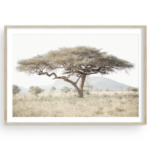 Minimalist Tree Print: Muted Earth Tone Landscape, Modern Wall Art
