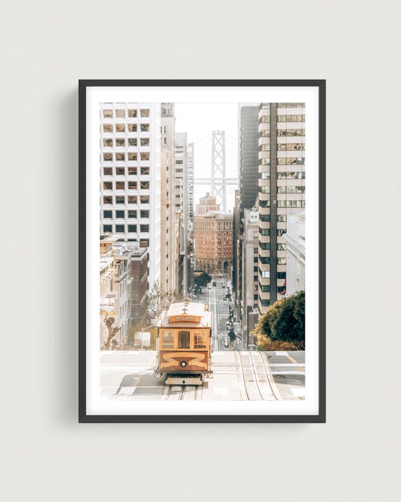 San Francisco City Wall Art, Cable Car Print California Street Framed  Photography