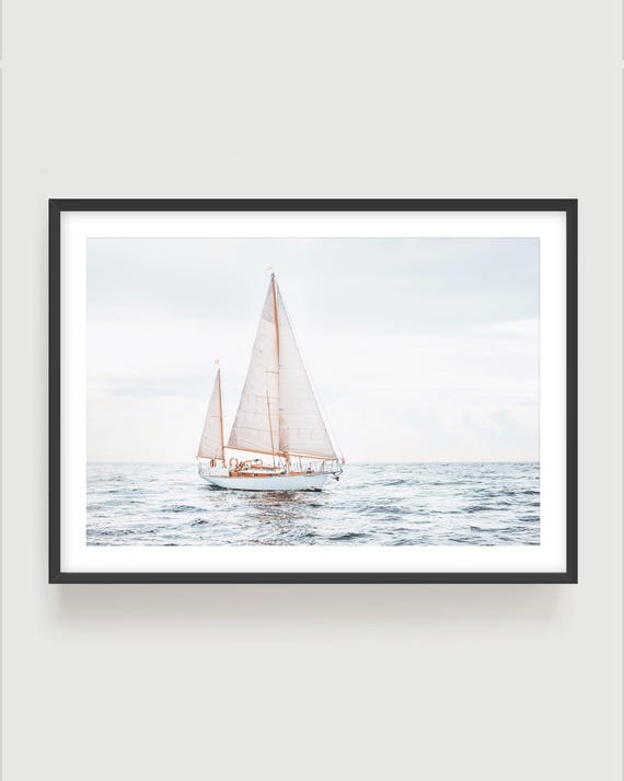 Vintage Sailboat Fine Art Print - Coastal Nautical Wall Art, Framed Yacht Photography