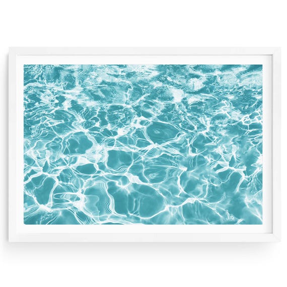 Aqua Pool Art Print, Coastal Photography, Sunlit Water Ripples Framed or Unframed Large Print