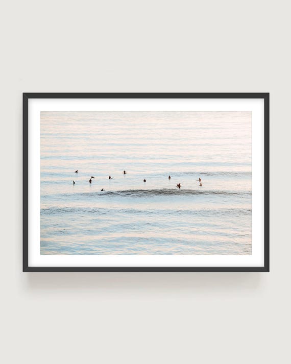 Ocean Surf Wall Art Print - Minimalist Sunset Surfers Fine Art Photography