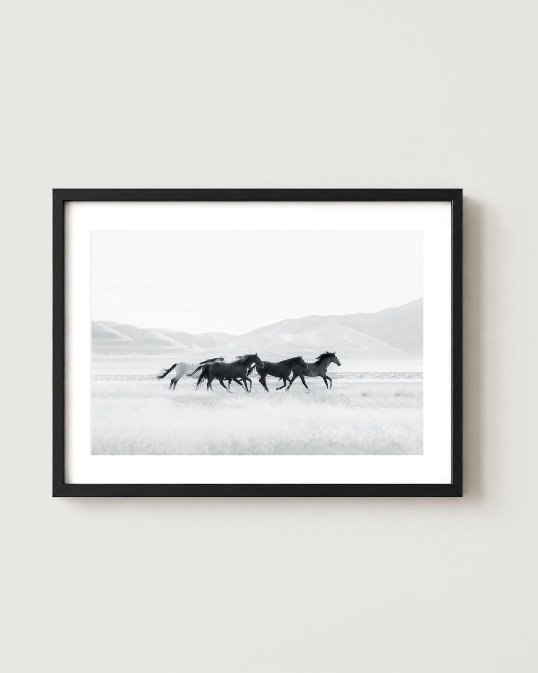 Black and White Wild Horses Wall Art - Western Desert Photography Print ...