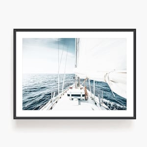 Gerahmte Segelyacht Wandkunst - Modernes nautisches Dekor, Blaues Ozean-Segel