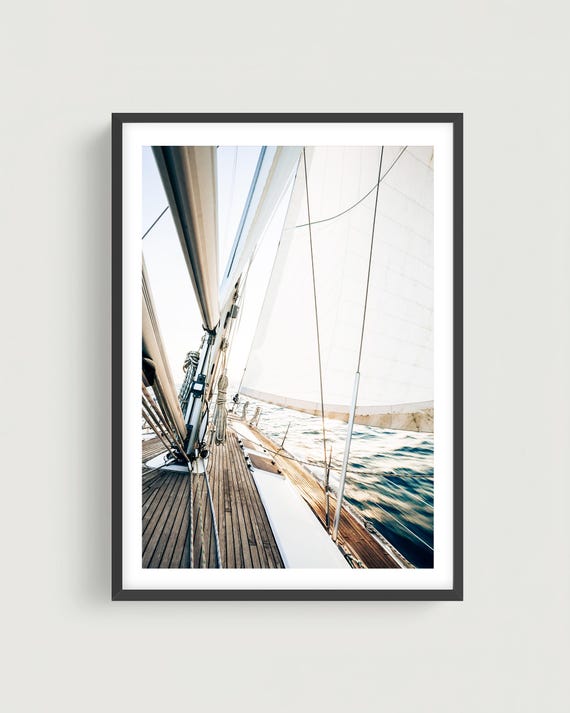 White Sailboat Fine Art Print - Modern Nautical Wall Art, Framed or Unframed