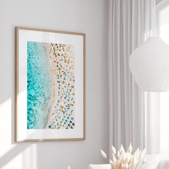 Aerial Beach Fine Art Print, Turquoise Ocean, Framed or Unframed Summer Photography Wall Art