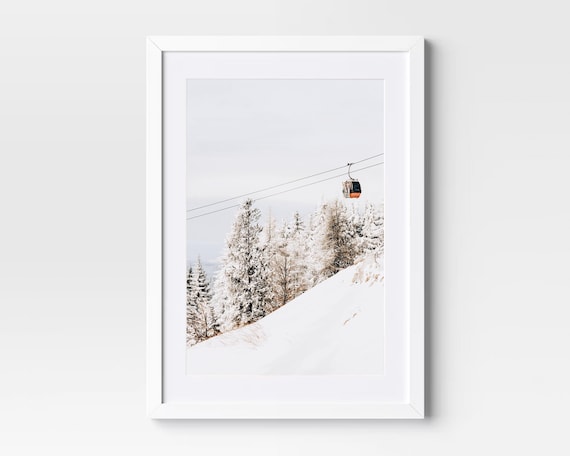 Minimalist Ski Lift Photography, Winter Snow Print, Modern Mountain Wall Art Framed or Unframed