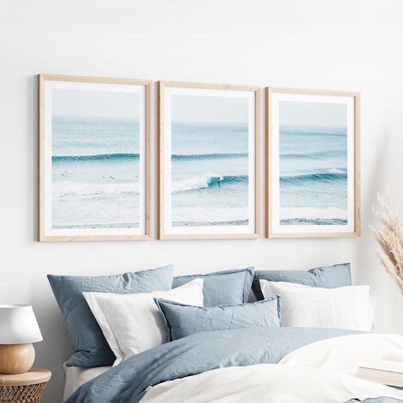 Ocean Wave Photography Triptych: Coastal Framed Wall Art Set