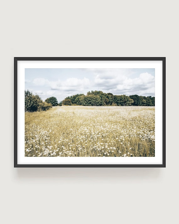 Fine Art Wildflower Meadow Print - Cottagecore Landscape, Framed or Unframed Large Horizontal Art