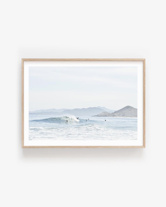Minimalist Ocean Photography Print, Pastel Blue Baja California Coastal Wall Art