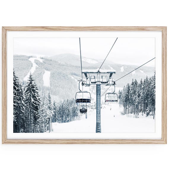 Ski Lift Winter Landscape Print, Alpine Mountain Photography, Framed or Unframed
