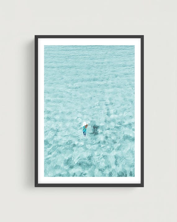 Paddle Board Photography Print: Aerial Ocean Wall Art, Turquoise Beach Decor