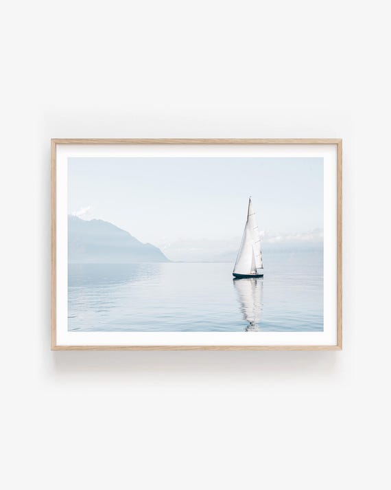 Blue Sailboat Wall Art: Modern Nautical Photography, Framed or Unframed