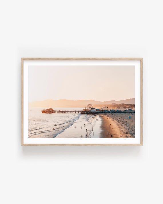 Santa Monica Beach Pier Fine Art Print, California Coastal Sunset Photography Framed or Unframed